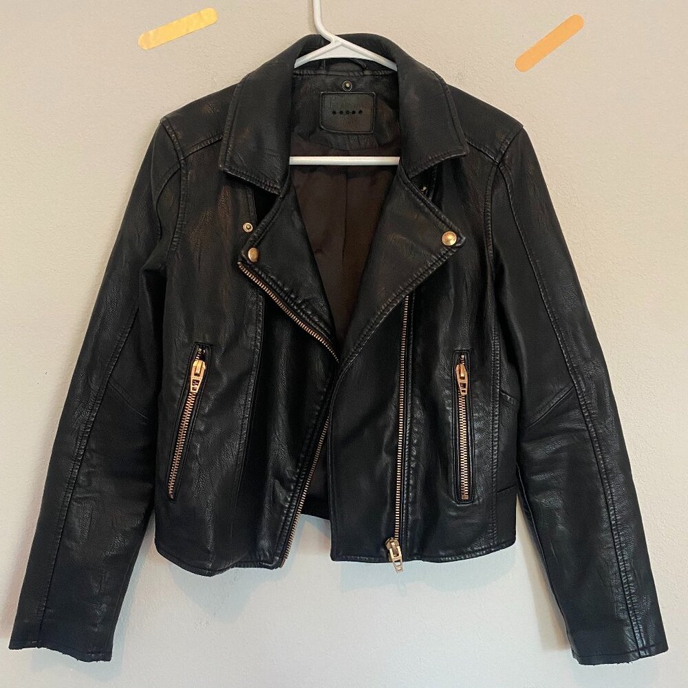 Blank NYC Faux Leather Cropped Moto Jacket - Black w/ Brass Accents